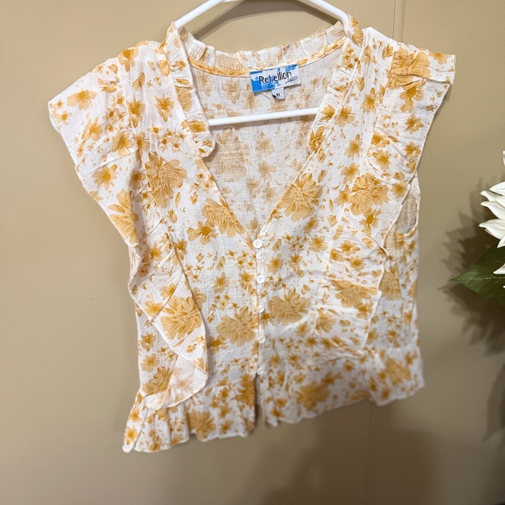 Rebellion Women's Yellow Floral Blouse